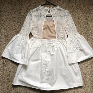 White bell sleeve dress open back